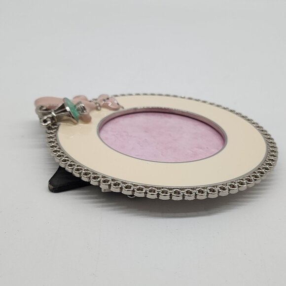 Cat Themed Round Photo Frame With Rhinestone Accents & Cream Enamel Finish - Picture 6 of 8